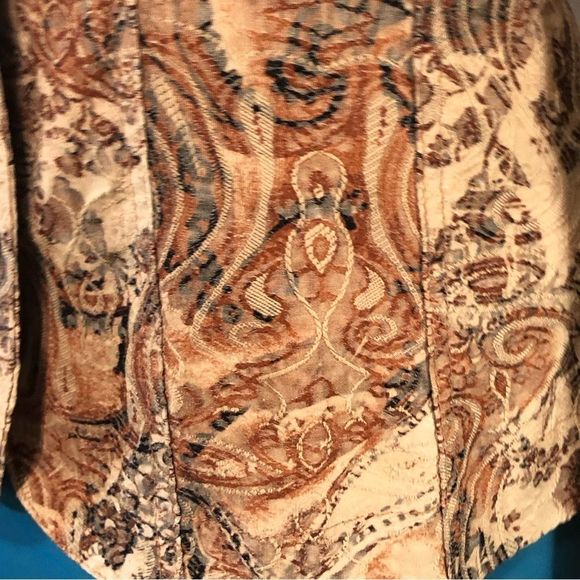 Vintage Y2K 70s boho retro vibes paisley tan rust orange cotton canvas jacket M - Picture 6 of 10